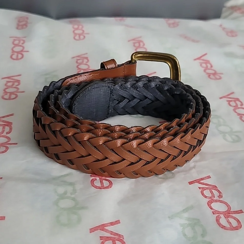 Brown Weaved Faux Leather belt Sz 12 Kids